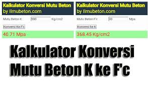 We did not find results for: Kalkulator Konversi Mutu Beton K Ke F C Ilmu Beton