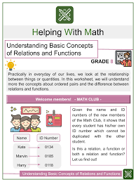 8th grade and continue lessons throughout high school. Understanding Basic Concepts Of Relations Math Worksheets