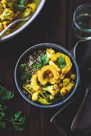 Roasted Delicata Squash Cauliflower Chickpea Curry Recipe Cauliflower And Chickpea Curry Chickpea Curry Recipe Bowls Recipe