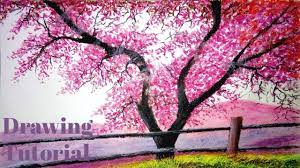 A Beautiful Drawing With Oil Pastel Cherry Blossom Tree Tree Drawi Cherry Blossom Painting Oil Pastel Landscape Oil Pastel
