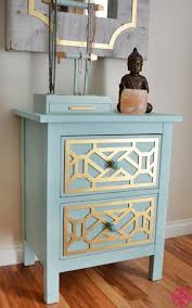 Gold Cheryle O Verlays On The Ikea Hemnes Nightstand Painted Robin S Egg Blue Is Ikea Furniture Makeover Diy Nightstand Makeover Furniture Makeover