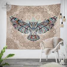 Weighty textiles and tapestries may need more support, and a baseboard will help secure the piece to the wall. Owl Totem Zentangle Dreamcatcher Wall Tapestry Geometry Owl Spirit Animal Wall Hanging Owl Boho Wall Tapestries Wall Tapestry Boho Tapestry Owl Spirit Animal