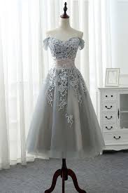 Grey Vintage Style Tea Length Off Shoulder Party Dress Beautiful Formal Dresses Vestidos Vestido Lindo Roupas Chique