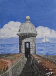 This guerites offer a vantage point to watchmen guarding the sea shore, while protecting them. La Garita Del Diablo Painting By Maria E Colon