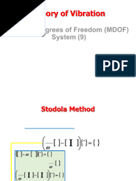 Lecture 20 SD Multi Degrees of Freedom System Stodola Method