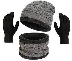 Gajraj Winter Knit Beanie Cap Hat Neck Warmer Scarf And Woolen Gloves Set For Men Women 3 Piece Grey Amazon In Cloth Warm Scarf Gloves Set Winter Knits