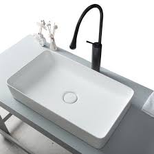 Vasque A Poser Eve Blanc Brillant Rectangle Design En Ceramique Vasque A Poser Meuble Pour Vasque A Poser Vasque