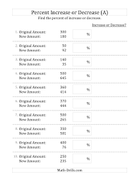 The Percent Increase Or Decrease Of Whole Number Amounts With Whole Number Percents Percentages Math Free Printable Math Worksheets Printable Math Worksheets
