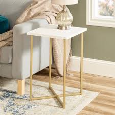 Square White Faux Marble Gold Side Table Square Side Table Living Room Side Table Gold Side Table