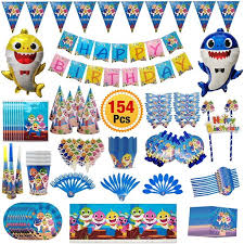 Baby Shark Party Supplies Shark Themed Birthday Decorations Includes Disposable Tableware Kit Hats Gift Bag And Banner Blowouts Balloon Cake Toppers Pennant For Baby Shark Party 154 Pc Walmart Com