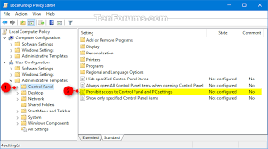 You can access the local group policy editor (see the following picture) on your windows 10 computer with the help of run, search, start menu, command prompt and windows powershell. Enable Or Disable Control Panel And Settings In Windows 10 Tutorials