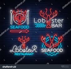 Seafood Set Of Neon Logo Icons Vector Illustration Lobster Emblem Neon Advertisement Night Sign For The Restaurant Cafe Bar With Neon Logo Logo Icons Neon
