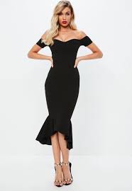 Black Bardot Fishtail Midi Dress Missguided Midi Dress Bodycon Fishtail Midi Dress Petite Midi Dress