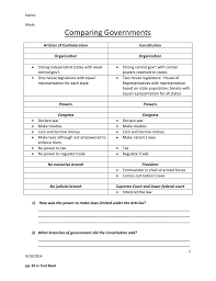 comparing governments chart articles of confederation