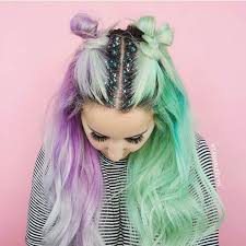 Green And Purple Split Hair Lilac Hair Hair Styles Split Hair