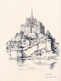 Mont Saint Michel France Saint Michel Archange Idees Esquisses Dessin Paysage