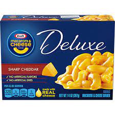Box mac and cheese, one of those things. Kraft Macaroni Cheese Dinner Deluxe Sharp Cheddar Box 14 Oz Randalls