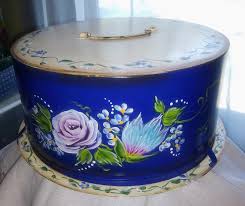 Vintage Cake Carrier Cake Saver With Handle Blue Background Etsy In 2020 Vintage Cake Cake Carrier Hand Painted Cakes