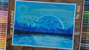 Cara Menggambar Pemandangan Indah Langit Malam Gambar Menggunakan Crayon Langit Malam Langit Pemandangan