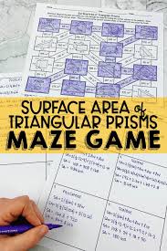 Surface Area Of Triangular Prisms Maze Triangular Prism Math Games Middle School Math Maze
