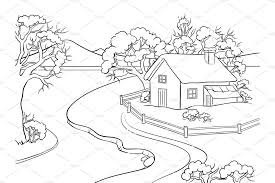 Winter Landscape Coloring Book Vector Coloring Pages Winter Winter Landscape Coloring Pages