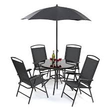Suntime Outdoor Living Havana Black Steel 6 Piece Patio Dining Set With Umbrella Patio Dining Set Garden Furniture Sale Outdoor Furniture