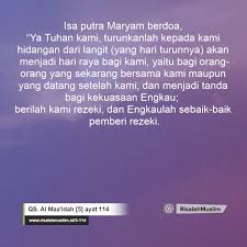 Bacalah surah al maidah ayat 114 setiap hari baca 3kali in syaa allah. Surah Al Maa Idah Ayat 114 Qs 5 114 Tafsir Alquran Surah Nomor 5 Ayat 114