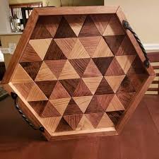Hexagon Tray Serving Tray Hexagon Shape Wooden Tray Wooden Serving Tray Geometric Decorative Wood Tray Hexagon Wood Wooden Tray Wood Hexagon Geometric Tray