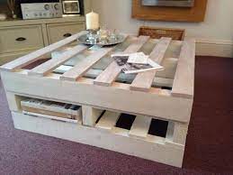 Coffee table with an industrial style due to the four big wheels recycled from a. Shabby Chic Pallet Coffee Table With Storage 101 Pallets