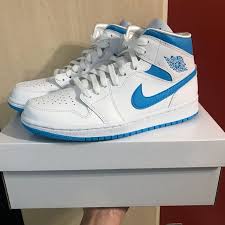 Air Jordan 1 Mid Wmns Unc Bq6472 114 2020 In 2020 Blue And White Jordans Jordan 1 Mid Air Jordans