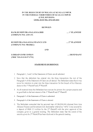 Based on the above, the plaintiff seeks from the honorable court for thespecial damages as listed below:a. 3 3 Statement Of Defence In The High Court Of Malaya At Kuala Lumpur In The Federal Territories Of Kuala Lumpur Civil Division Civil Suit No 1872 Of 2014 Studocu