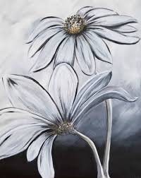 Acrylic Black And White Flower Painting Black White Cone Flower Monochromatic Art Painting Black Canvas Paintings