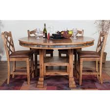 The rustic oak finish adds a subtle, timeless style to your space.the sedona collection slatback barstool features a slat back with a cushioned seat atop of tapered legs. Sedona 60 Round Dual Height Dining Table W Lazy Susan By Sunny Designs Nis242198649 Oskar Huber Furniture Design