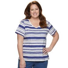 Plus Size Croft Barrow Printed Essential V Neck Tee In