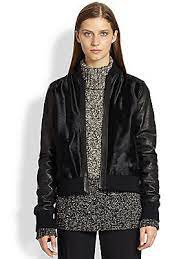 Vince Leather Sleeved Calf Hair Bomber Jacket Leather Sleeve Black Leather Bomber Jacket Bomber Jacket