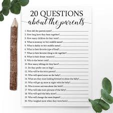 The 20 best baby shower games (that will make you happy). 20 Questions About The Parents Baby Shower Game 20 Questions Etsy In 2021 Baby Shower Games Unique Parents Baby Baby Shower Games