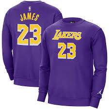 Purple & gold lebron james lakers jersey. Men S Jordan Brand Lebron James Purple Los Angeles Lakers Name Number Fleece Crew Sweatshirt
