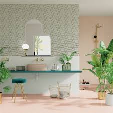 Papier Peint Intisse Siena Coloris Blanc En 2020 Salle De Bain Tropicale Salle De Bains Moderne Idees De Salle De Bain