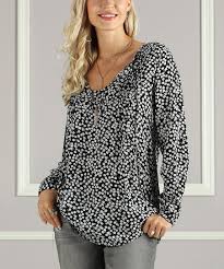 Suzanne Betro Black White Floral Tie Front Tunic Women