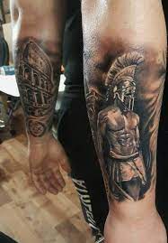Gladiator Tattoo By Emil Limited Availability At Revival Tattoo Studio Gladiator Tattoo Spartan Tattoo Roman Tattoo