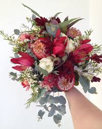 Bridal Wedding Bouquet Of Australia Native Flowers Blushing Bride Geraldton Wax Leucadendrons Red Wedding Flowers Wedding Bridal Bouquets Flowers Bouquet