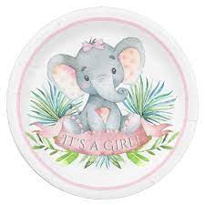Girls Elephant Baby Shower Paper Plates Zazzle Com Chas De Fraldas Com Elefante Cha De Bebe Menino Lembrancinha Cha Revelacao