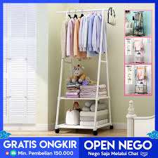 Harga lemari pakaian lignun series 2pintu slide merk olympic. Stand Hanger Rak Gantung Serbaguna Rak Gantungan Baju Tas Pakaian Rak Sepatu 2 Rak Import Murah Shopee Indonesia