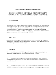 Kajian ringkas, statistik persepsi pelajar terhadap kurangnya aktiviti riadah pada waktu petang. Panduan Program Ihya Ramadhan