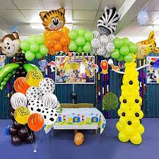 Gold and yellow both work really well to add a when i first started searching for jungle party supplies i got a little nervous. Fengrise Jungle Theme Party Supplies Safari Party Decorations Pack Of 29 Jumbo Animal Head Balloons Latex Print Balloon And Safari Banner For Birthday Party Animal Decorations Safari Party Supplies Toys Games