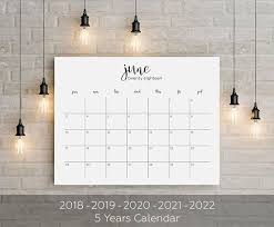 5 Years Printable Big Wall Calendar 2018 2019 2020 2021 2022 Planner Home Decor Instant Gift Modern Large Wall Calendar Wall Calendar Printable Calendar 2020