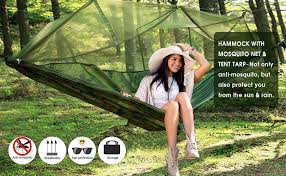 Shop high quality hammock camping gear. Amazon Com Camping Double Hammock With Mosquito Net Hammock Tent Straps Heavy Duty Lightweight Nylon Portable Rainproof Jammock For Hiking Outdoor Travel Beach Survival Backyard Dark Green Camouflage Furniture Decor