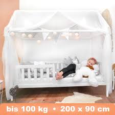 Amazon De Alcube Hausbett 90x200 Cm Stabiles Kinderbett Mit Rausfallschutz Und Lattenrost Weiss Rausfallschutz Kinderbett Kinder Bett Kinderbett 90x200