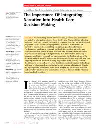 The Importance Of Integrating Narrative Into Health Care Decision Making