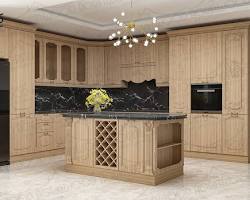 تصویر کابینت نئوکلاسیک با روکش چوب طبیعی